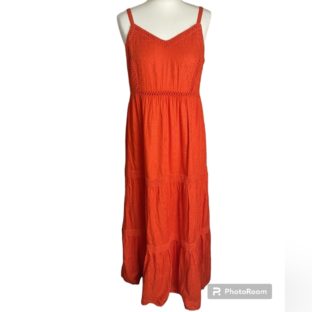 NWT JOIE Orange Strappy Maxi Sundress V-Neck Crochet Trim Tier Size Large Boho
